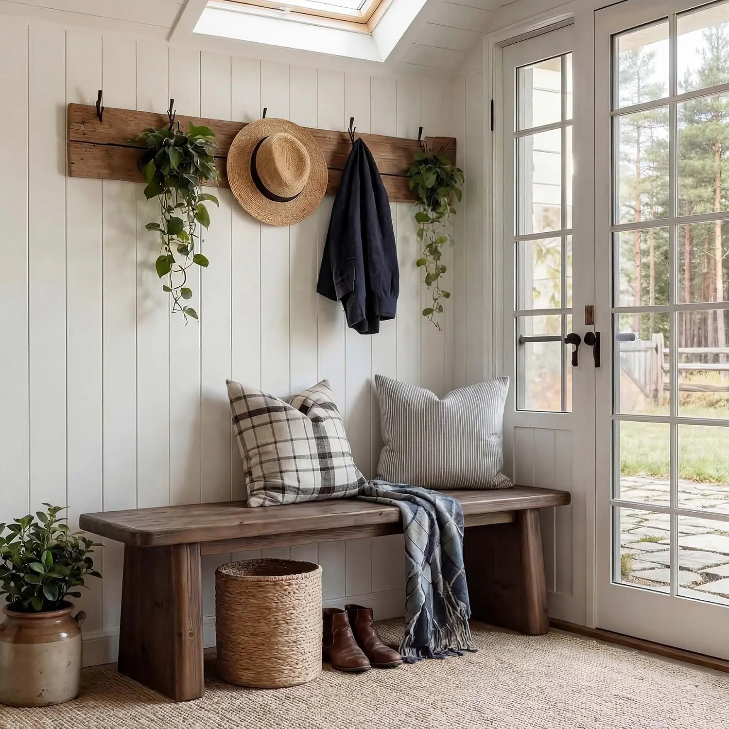 TRIBEWOOD 55.1" Solid Wood Entryway Bench, Rustic Farmhouse Shoe Bench, Espresso Heavy Duty Bench for Mudroom, Hallway, Dining Room, Bedroom End of Bed Seating, Easy Assembly