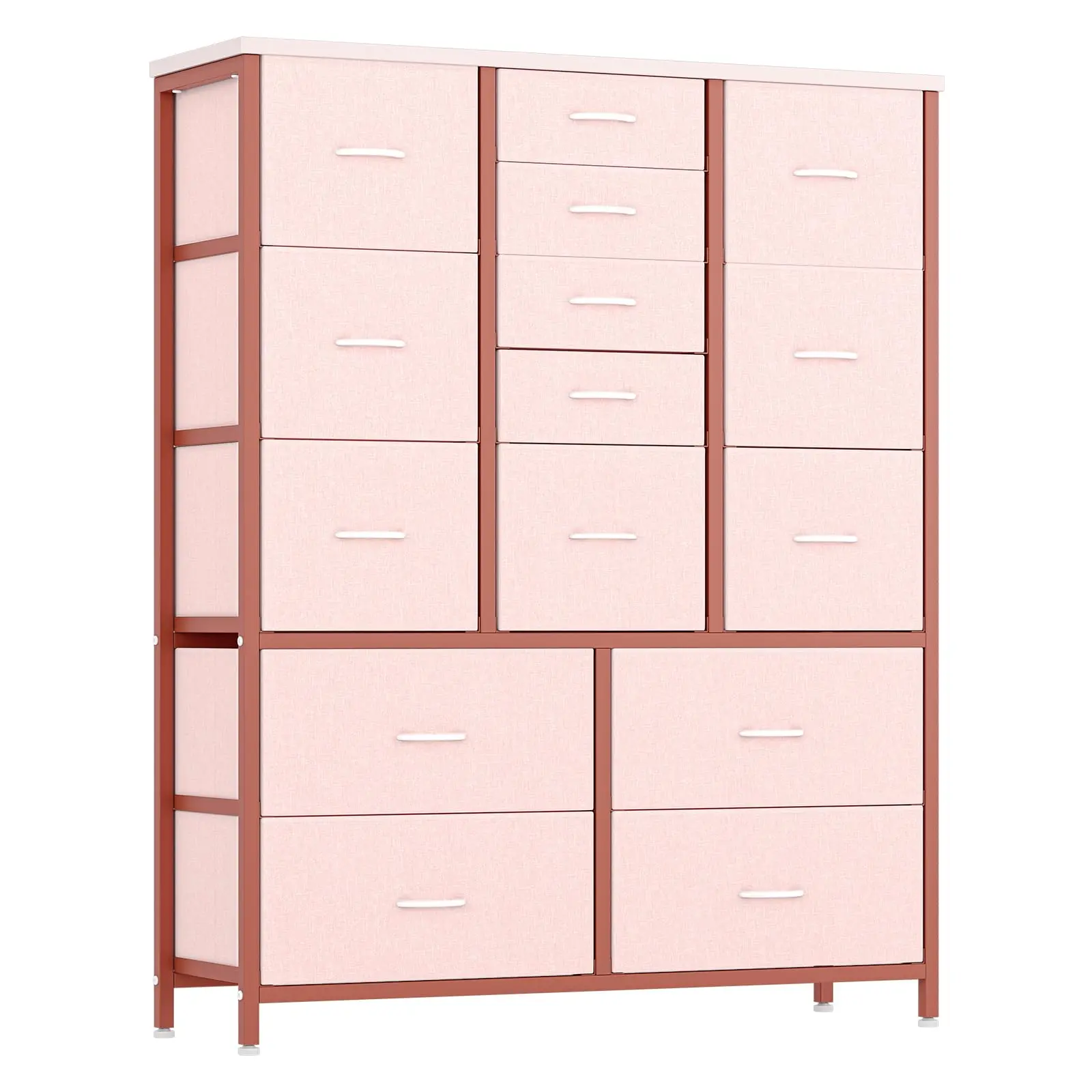 15 Drawers Dressers,Chest of Drawers with Wood Tabletop,Metal Frame,Storage Organizer Unit with Fabric,for Bedroom Living Room Hallway Entryway,Pink Wood Wardrobe Cabinet