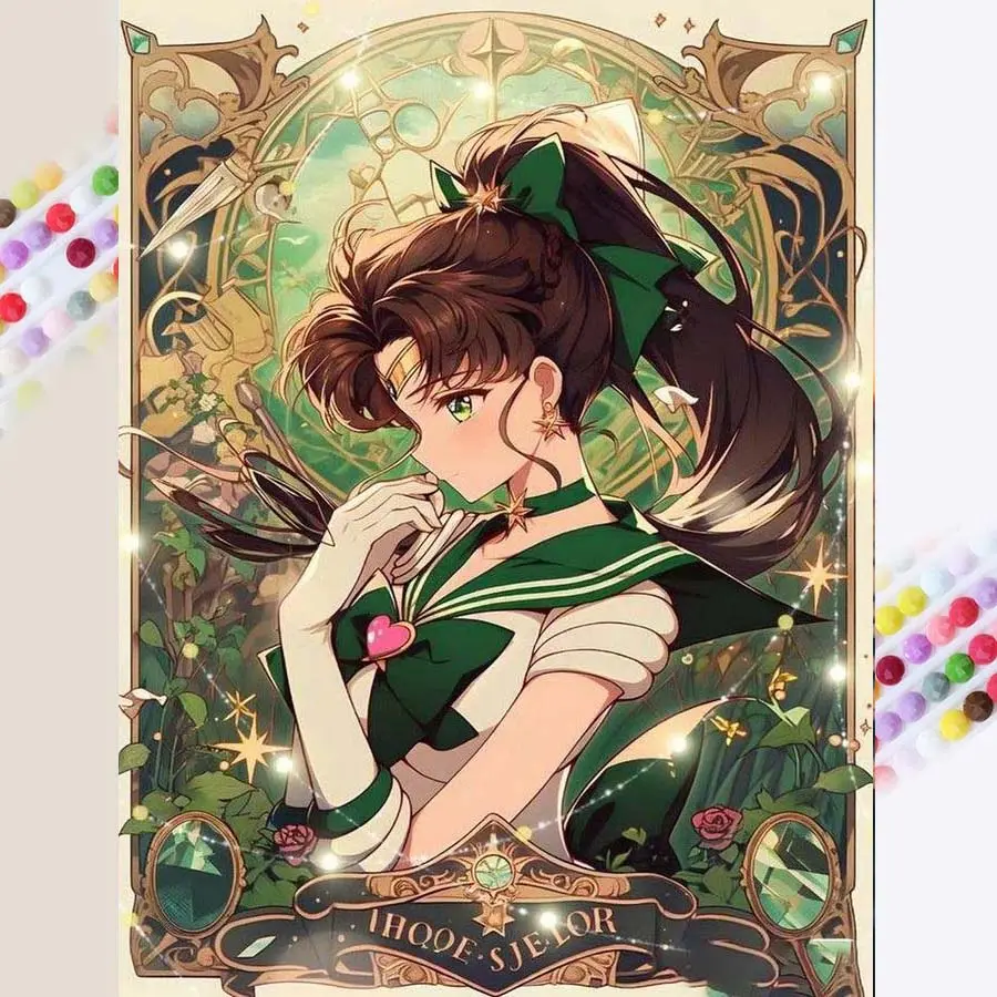 1 DIY diamond painting kit, 5D diamond art set, DIY decoration, Sailor Moon diamond painting kit full round diamonds, mosaic, diamond art, DIY art home decor, suitable for Christmas, Anime design, Handicraft, Handcraft