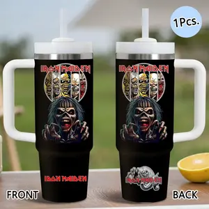 PIKPAKA Rock Band Iron Maiden Vacuum Flasks 40oz Stainless Steel Tumbler with Handle & Straw, Leakproof Insulated Tumbler, Vacuum Insulated Travel Mug Keeps Drinks Cold Up to 12 Hours, Leak-Resistant Cup for Iced Coffee, Water, Office, Gym or Travel