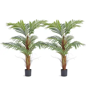 【fathersdaygift】VEVOR Artificial Palm Tree 4 FT Tall Faux PlantSecure PE Material & Anti-Tip Tilt Protection Low-Maintenance PlantLifelike Green Fake Tree for Home Office Warehouse Decor Indoor Outdoor