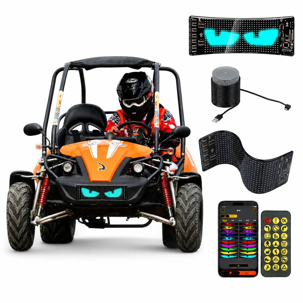 Quplavo Flexible LED Matrix Panel, 5V RGB Programmable Display Sign with App Control, DIY Custom Designs and Spooky Eye Animations, Bendable LED Board for Off-Road Vehicles, ATV, UTV, Go-Kart and Car Decoration, Halloween Decor, 512 LEDs, 6.81 x 2.75 Inch