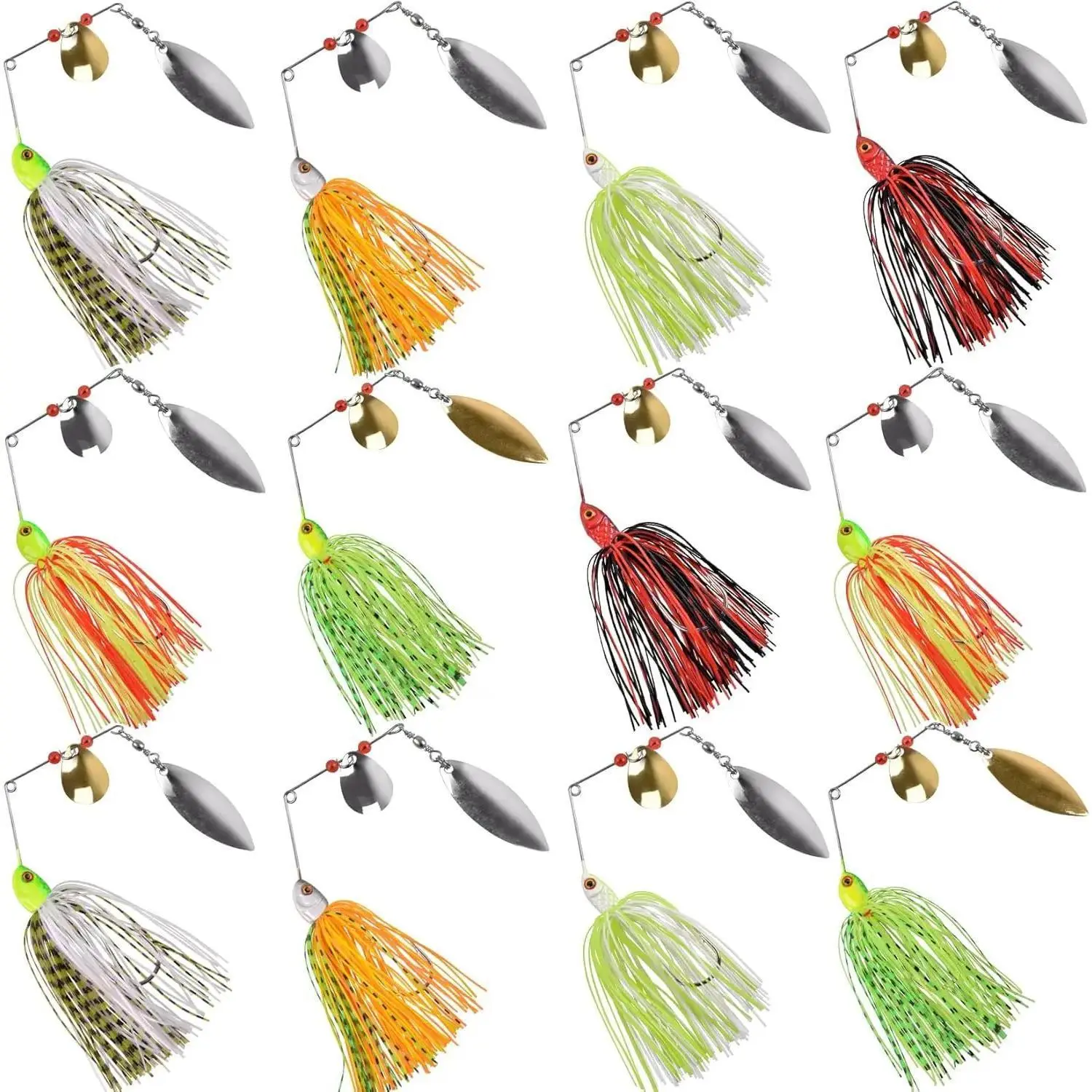 Fishing Lures Spinnerbait, Bass Fishing Lure Spinner Baits Kit Hard Metal Multicolor Buzzbait Spinnerbait Jigs for Bass Pike Trout Salmon