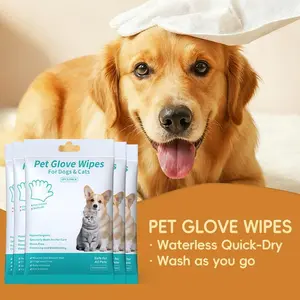Pet Glove Wipes for Dogs and Cats - Dog Washing Gloves, Cat Bathing Wipes, Individually Wrapped, Moisture-Rich Thickened, Cleaning & Deodorizing, Hypoallergenic, Rinse Free for Grooming and Travel