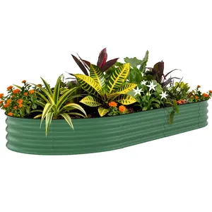 10x4x1.5 ft Galvanized Raised Garden Bed, Heavy-Duty Oval Metal Planter Box with Open Bottom & Safe Edges