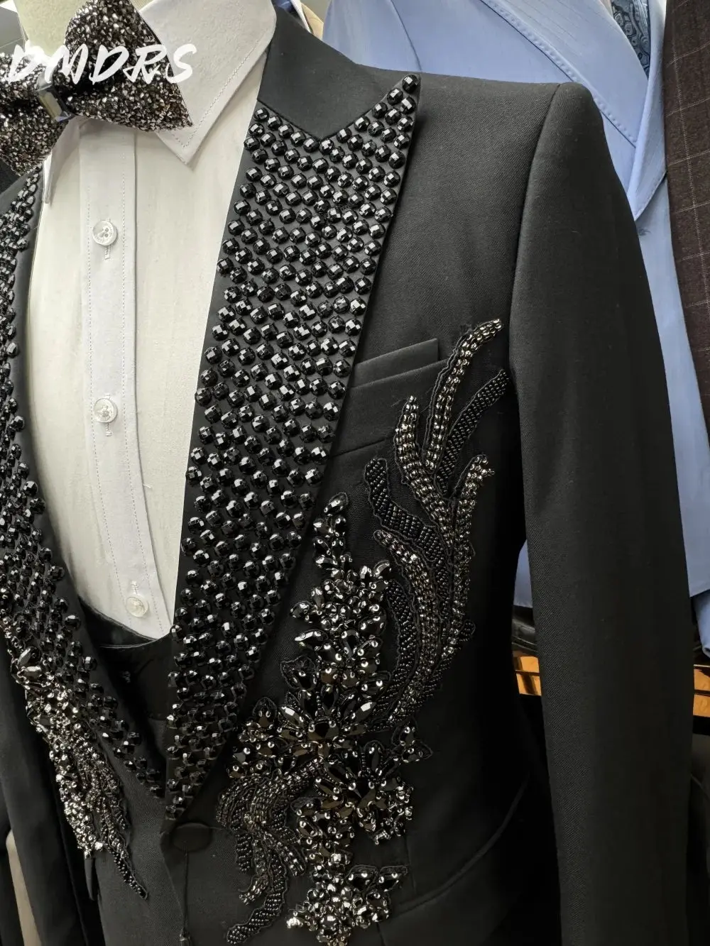 Formal Diamond Luxury Suit Set For Men Elegant Single Breasted Tuxedo Set Classic Blazer Vest Pants Crystals Men's Suits