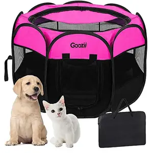 Pet Cat Playpen for Indoor Cats Enclosed, Portable Foldable Dog Playpen Outdoor Tent Crate Cage with Zipper Top Cover Door for Kitten Puppy Outside Rv Car Camper (Small Size, Pink)