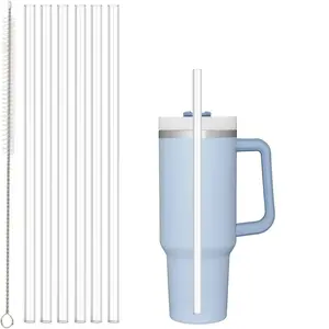 Straw Compatible with Stanley 40 oz 30 oz Cup Tumbler, 6 Pack Reusable Straw with Cleaning Brush, Plastic, Clear
