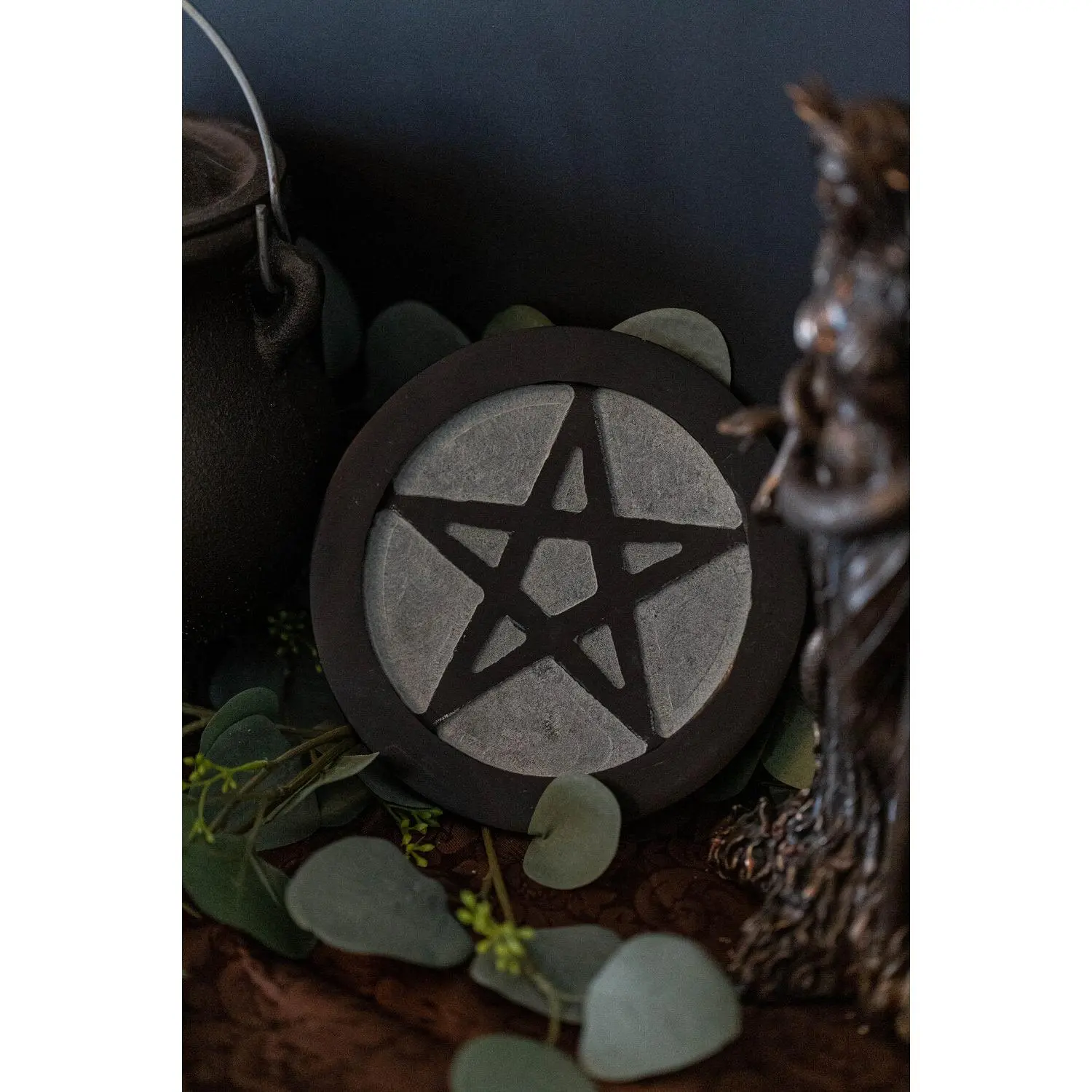 Pentacle Carved Soapstone Altar Tile (6")