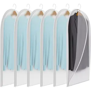 Clear Garment Bags for Hanging Clothes,40in Dress Bags Clothing Bags Suit Bags Coat for Sweater Closet Storage Moth Proof Dress Hanging Garment Bags Clothes Covers Protecting Dusts(6-Pack)