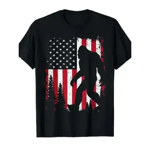 Patriotic American Flag Bigfoot T-Shirt 100% Cotton Soft Unisex Fit Machine Washable Casual Crew Neck for Men Women