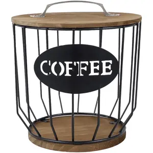 K Cup Holder Coffee Pod Holder Large Capacity Black Wire Coffee Pod Storage Organizer with Wooden Base Coffee Bar Accessories for Counter