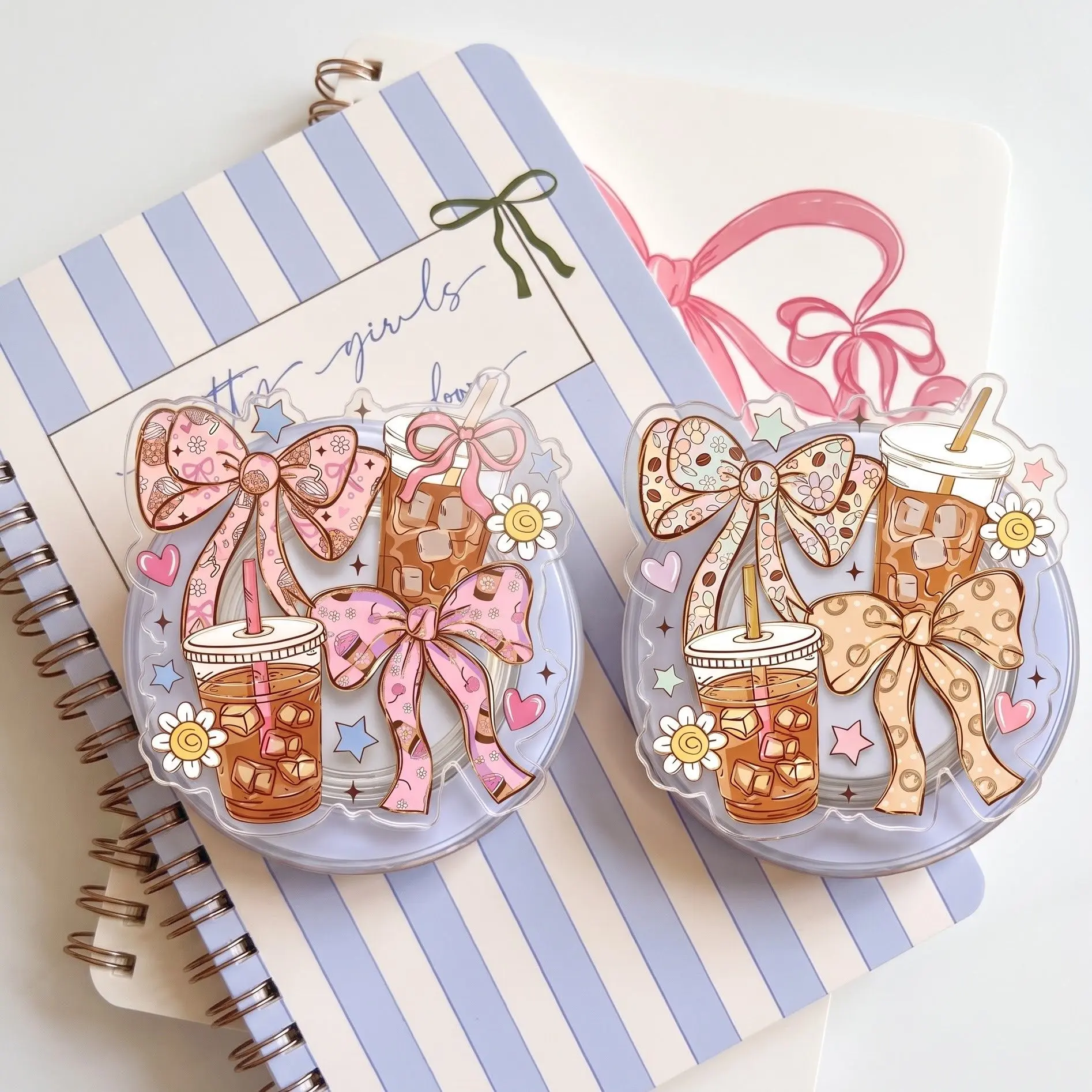 Coquette Bow Magnetic Phone Grip, Pink Floral Iced Coffee Kindle Grip, Girly Aesthetic Accessory, Cute Bookish Gift, MagSafe Phone & Kindle Grip