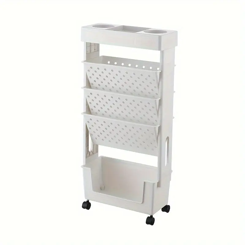 New 5-Tier Removable Book Storage Rack With Wheels Magazine & Newspaper Storage Rack Tableside Bookshelf Suitable For School Classroom Office Study Bedroom Living Room Organiser Plastic