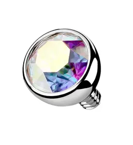 Bezel Rainbow Aurora CZ Titanium Internally Threaded Top