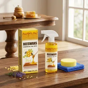 2026 Beeswax Wood Polish Spray, Natural Beeswax Furniture Polish and Cleaner, Wood Care Spray for Cabinets, Tables, Floors, Wood Conditioning Polish Kit with Sponge & Cloth