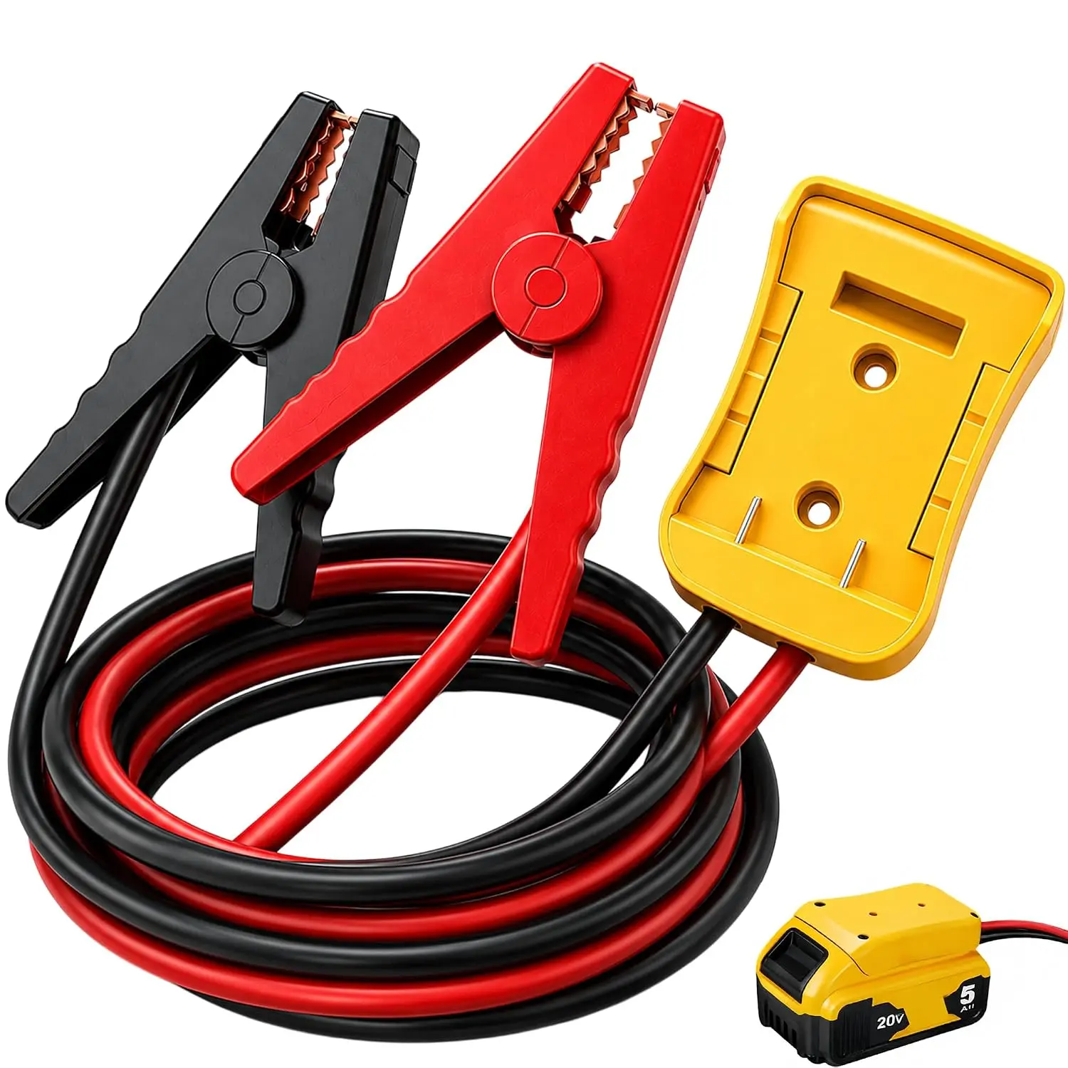 8AWG 2FT Jumper Cables Compatible with DEWALT 20V Batteries | Secure-grip alligator clips and heat-resistant silicone insulation support emergency starts for cars and lawn equipment.