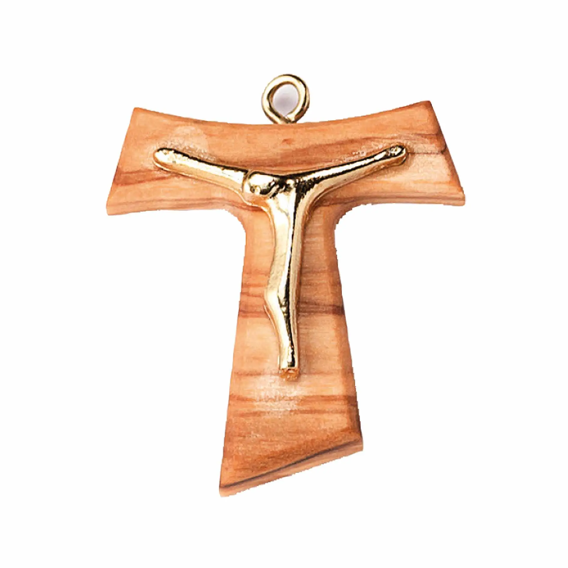 Tau cross Necklaces, olive wood with metal Christ, size 1.5 inches