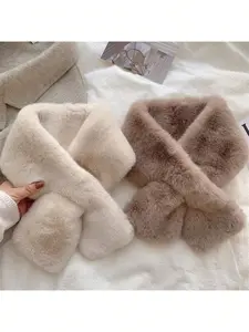 1 Piece Scarf For Women's Winter Versatile Plush Thick Scarf For Warmth, Solid Color Plush Neck Cover, Cute Plush Scarf For Girls, Student Adults Can Wear Hairless, Cross Warm Scarves, Neck And Collar Warm Scarves For Dress