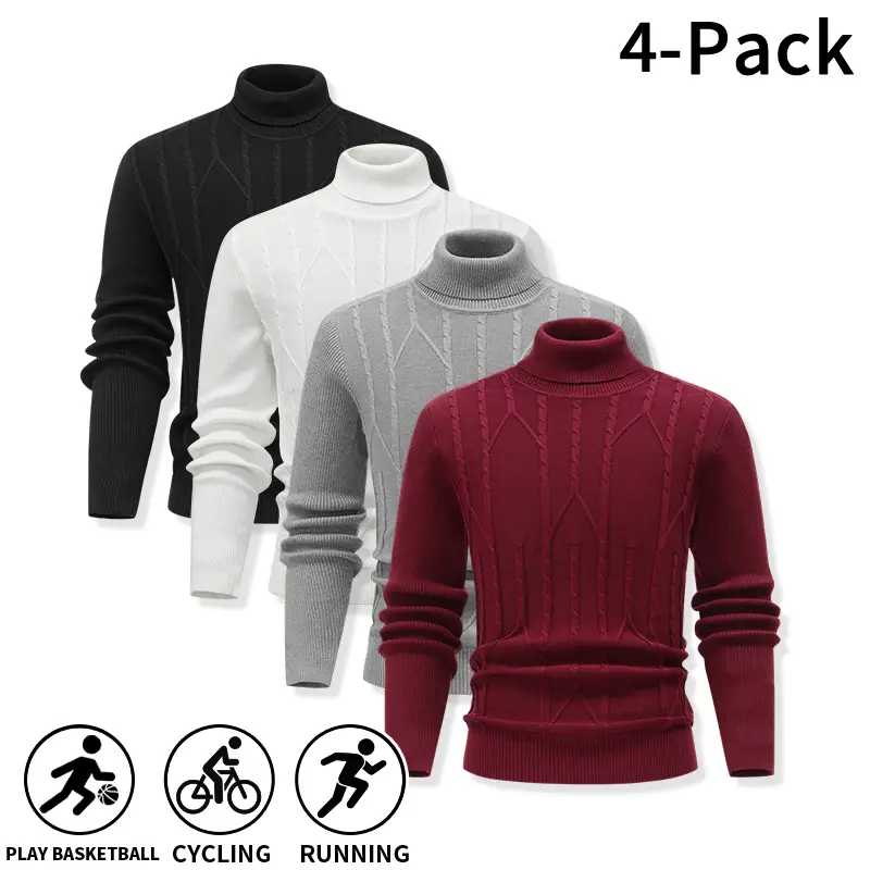 Athletic Fit Geometric Cable Turtleneck Knit Top for Men, Soft Breathable Winter Sweater for Sports Enthusiasts and Casual Daily Wear