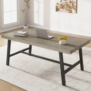 70.87 Inch Rectangle Dining Room Table for 6-8 People, Large Long Dining Table with Rustic Wooden Tabletop, Strong Metal frame Modern Industrial Kitchen and Dining Room Table (Table Only)