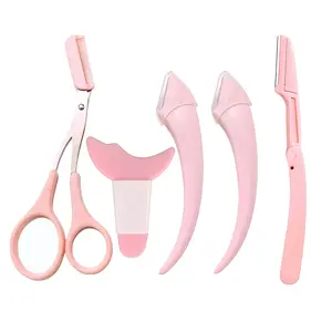 5Pcs Eyebrow & Eye Makeup Tool Set - Precision Scissors with Comb + Silicone Eyeshadow/Eyeliner Stencil Shield, Smudge-Proof Makeup Aid, Travel-Friendly Grooming Kit for Women & Girls, Perfect for Brow Trimming & Flawless Eye Looks