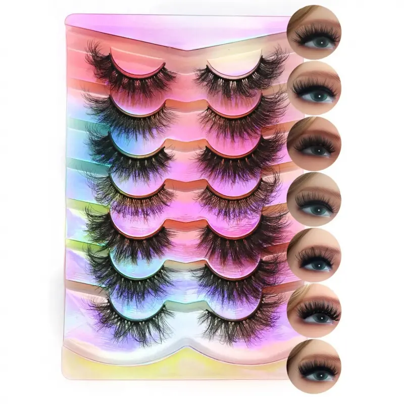 7-Pair Cosmetic False Lashes - 3D Multi-Layer D-Curl Russian Style, Thick Full Fluffy Eyelash Clusters, European & American Vibe, Suitable for Daily Use, Weddings, 1 Size (D-Curl Lash Cluster False Eyelashes & Adhesives Category), Makeup, Polyester, Dd Cu