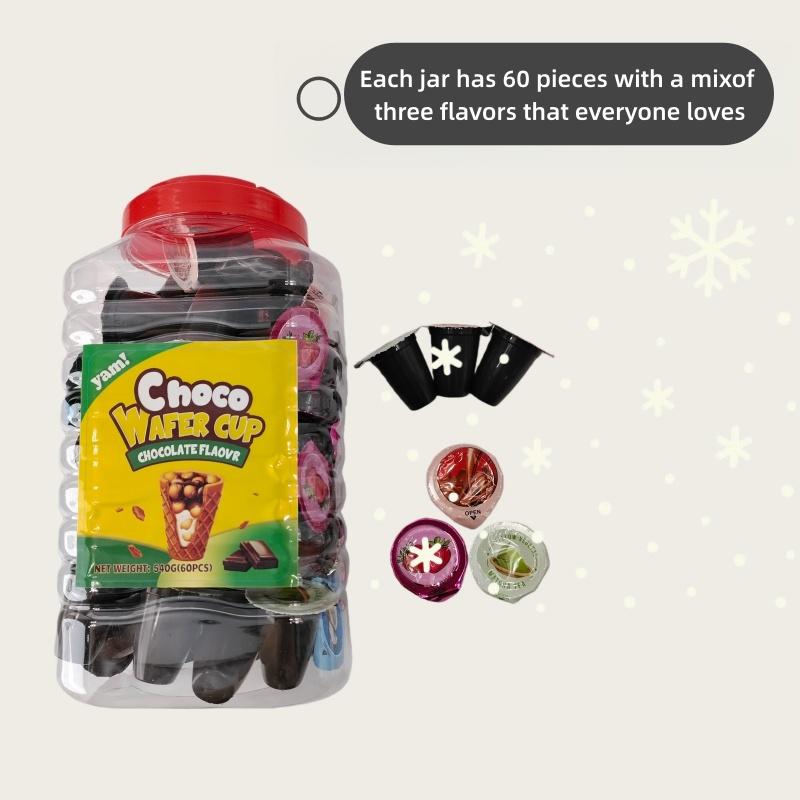 Choco Wafer Cup 60-Piece Tub of Chocolate Matcha Coconut Flavors Perfect Gifts for Parties Snacks Kids & Adults Enjoy Yummy Treats Variety of Flavors