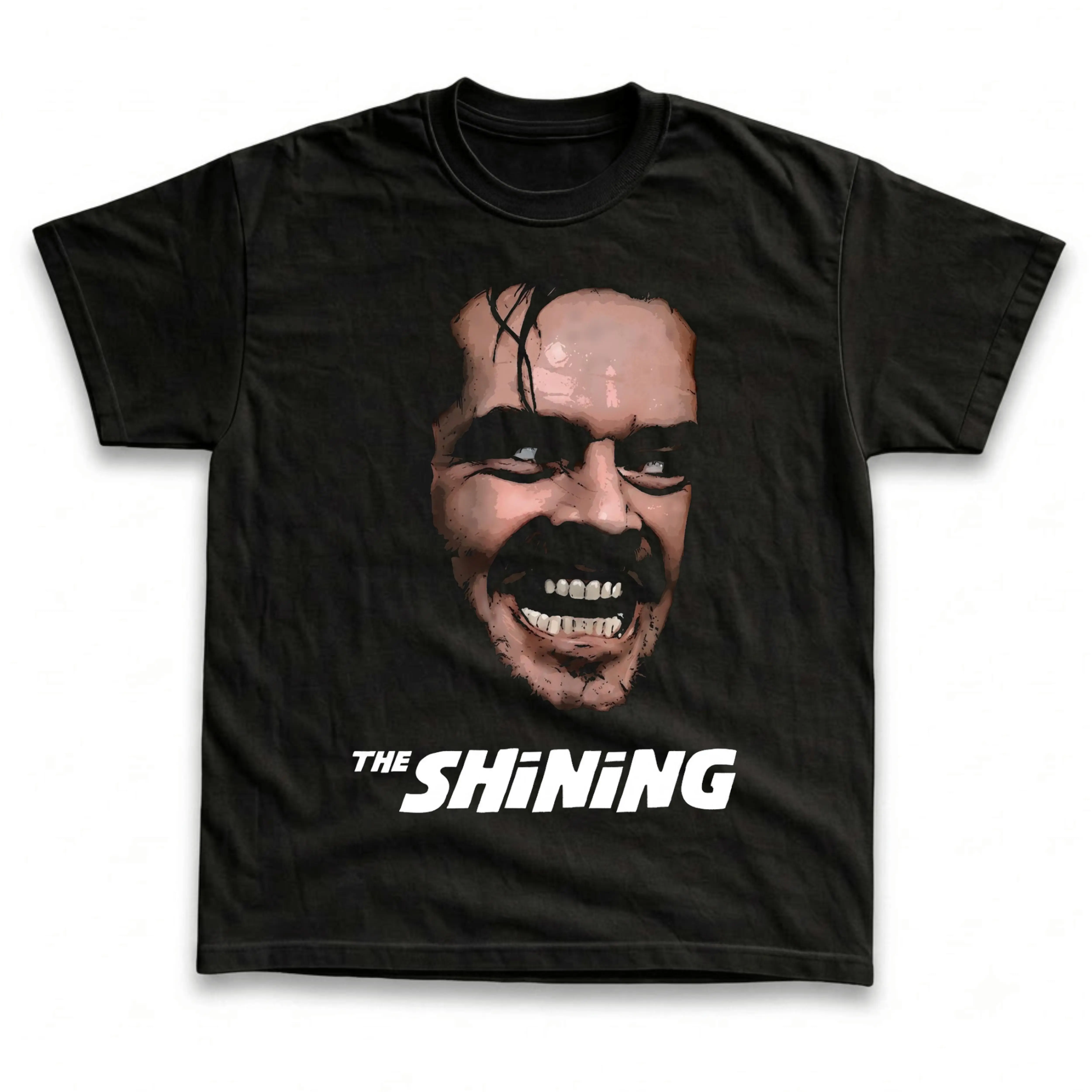 Men's and Women's T-Shirt, Vintage The Shining Graphic Tee, Stanley Kubrick 1980 Psychological Horror Movie, Jack Torrance Jack Nicholson Face, Heres Johnny Crazy Grin Smile, Iconic Title Text, Spooky Halloween Outfit, Retro Grunge Streetwear, Fan Gift