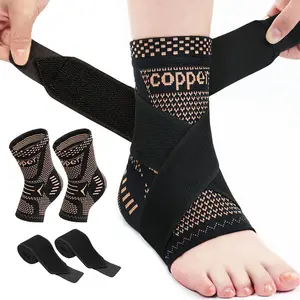 1 Pair - 2Pcs Copper Ankle Brace - Adjustable Compression, Heel Support for Sports & Workout, Nylon, Pull-on Closure