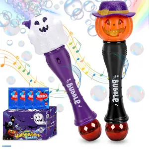 Halloween Bubble Wand for Kids, Automatic Bubble Machine with Light up LED and Musi, Outdoor/Indoor Bubble Blower Wand Toy Gifts for Kids, 2 Pcs Pumpkin and Ghost Shaped Halloween Party Bubble Makers touchable bubbly blaster bubble  solution