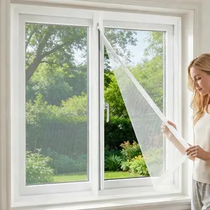 Zipper Window Screen Mesh, High Density Anti-Mosquito Net, Easy Access Opening, Breathable White Mesh for Home & Apartment