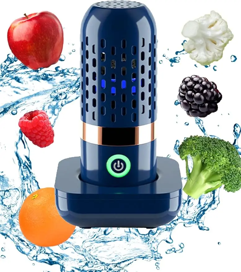 Vegetable and Fruit Cleaner Machine, Purified Water-Proof Fruit Cleaning Device with OH-ion Purification Technology 250min Working time and Wireless Charging, for Cleaning Fruit (Blue)