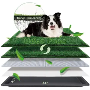 Grass Pad with Tray Large 34''x23'',  Litter Box with Odor Free Artificial Grass Pee Pads for Dogs Potty Tray with Hemmed Edge, Realistic for Indoor Balcony