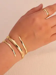 Women's Elegant Sleek Geometric Design Wrap Bangle & Ring, Exquisite Trendy Ring & Bangle, Fashionable Jewelry Set for Gifting, Statement Ring Set