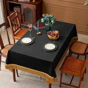 1pc Luxury Velvet Tablecloth with Fringe, Easy Clean Dining Room Decor, High-End Home Decoration, Elegant Table Runner