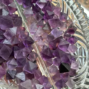 Set of 2 purple & magenta fluorite octahedrons Decor