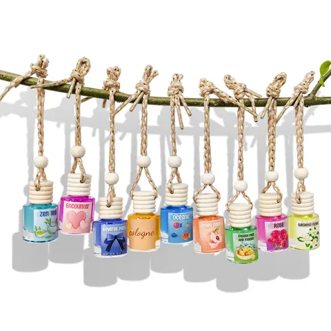 2-Pack 8ML Hanging Car Fragrance System Bottles - Non-Toxic Odor-Neutralizing Oil Deodorizer, Natural Fruit Perfume Charm, Lasting 30d Cars Accessories, Hang on Hook for Home/Bath Interior Gift Set