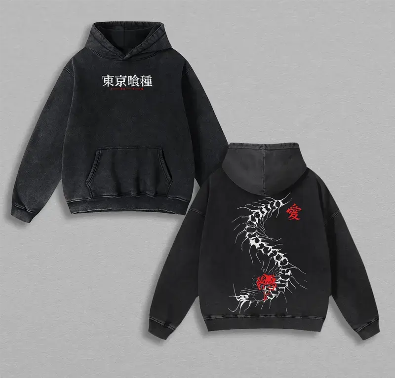 Centipede Kaneki Ken - Tokyo Ghoul Hoodie SHIRT, Vintage Unisex Oversize Anime Manga Washed Cotton Hoodie, graphic Hoodie, anime clothes merch fan, Menswear Anime graphic lover t-shirt graphic tees