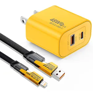 2-Pack 48W Mecha Fast Charger Set, 4-in-1 Detachable Charging Cable with USB A, Type-C, Lightning, Fast Charging and High-Speed Data Sync for iPhone, iPad, Samsung, Smartphones Electronic Accessories