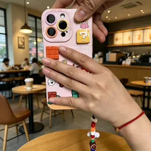 Cartoon 3D Pink Phone Case with Charm for iPhone 17 PRO MAX 16 15 14 Series, Cute Game Shockproof Back Cover Shell