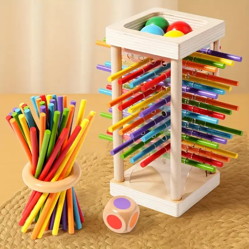 Three-In-One Wooden Stick Game Set, Three Different Play Modes, Smooth Surface, Ideal Gift for Kids, Enhances Color Recognition & Patience