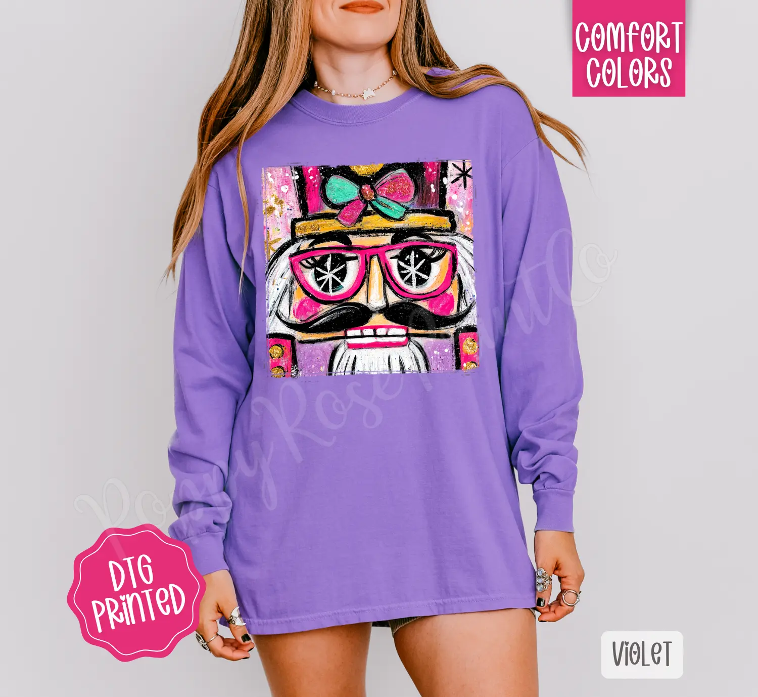 Painted Nutcracker Comfort Colors Long Sleeve T-Shirt, Cute Women's Christmas Tee