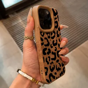 Retro Leopard Print Matte Faux Leather Phone Case Compatible with iPhone 17 Pro Max 16 15 14 13 12 11 Minimalist Design Shockproof Soft Silicone Cover