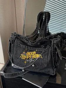 College student tote bag for girls large capacity denim trend new style one-shoulder crossbody handbag niche design backpack, college, outdoor, sports, travel, outing, shopping, vacation, vacation, fashion niche design, women bag