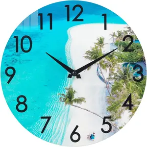 In Outdoor Clock, Waterproof-Beach Coastal Nautical Indoor & Outdoor Wall Clock for Patio, Pool, Garden Home Decor - Blue
