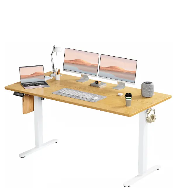 Ergonomic Adjustable Height Desk with T-Shaped Metal Bracket, Eco-Friendly Wooden Top & LED Display, Modern Home Office Computer Workstation for Students (Adjustable Student Desk), Computer Desk