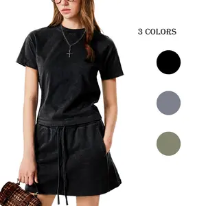 Yimoon Womens Y2k Two Piece Skirt Sets Short Sleeve Summer 2 Piece Outfit Washed Workout Set