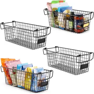 4 Pack [ XL Large ] STACKABLE Wire Baskets for Organizing - Pantry Storage and Organization Metal Bins for Produce, , Fruit - Kitchen Bathroom Closet Cabinet, Countertop, Under Sink Organizer