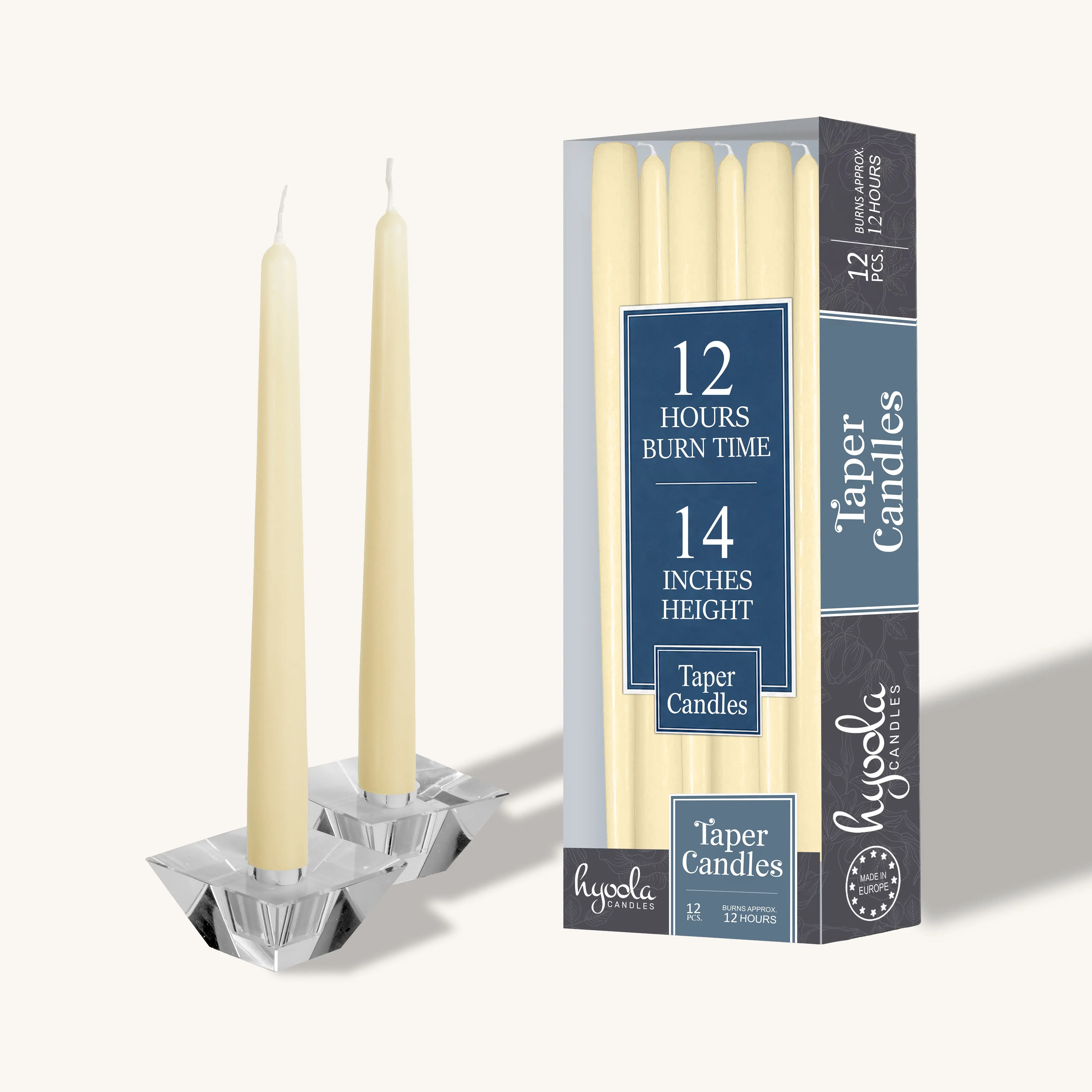 Wool White Taper Candles – 14-Inch, 12-Pack, Unscented & Dripless